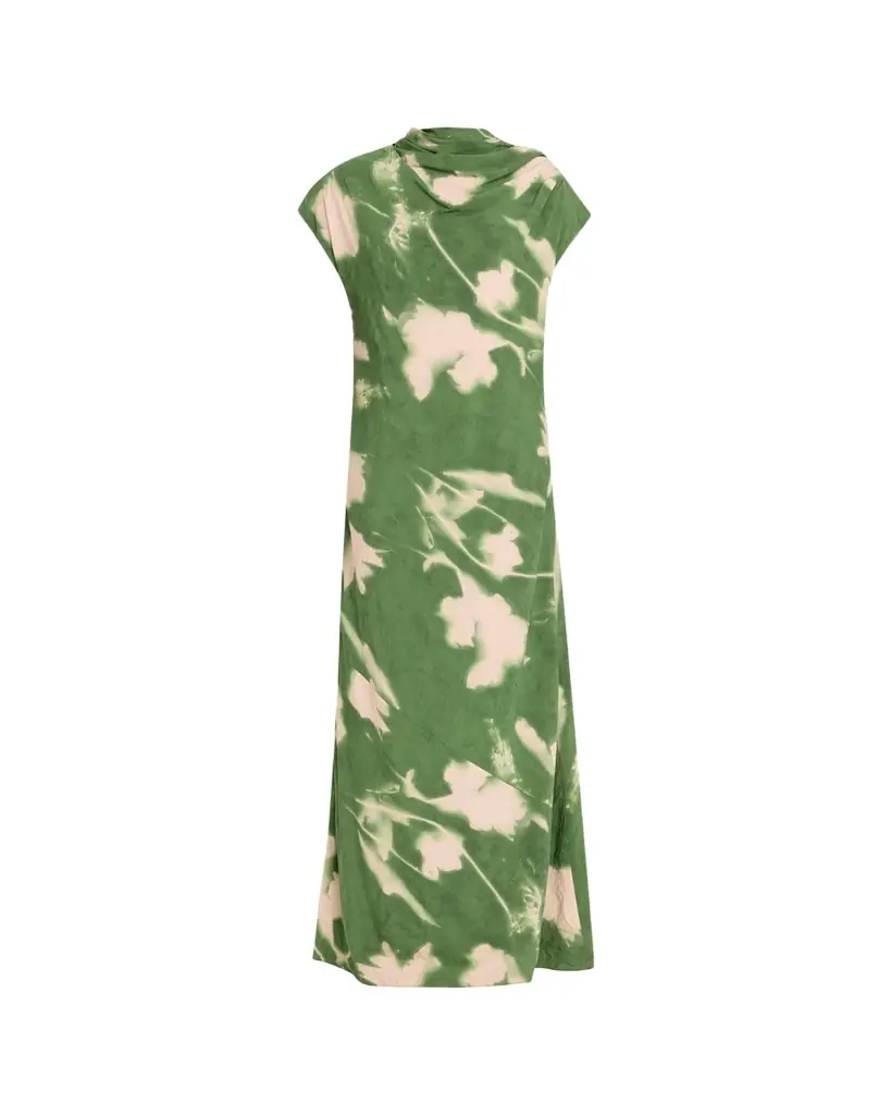 Lela Rose Abstract Floral Crepe A-Line Cap-Sleeve Gown