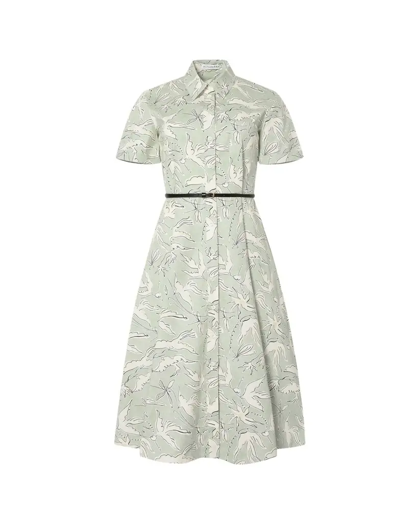 Altuzarra Kieran Bird-Print Cotton Belted Midi Shirtdress
