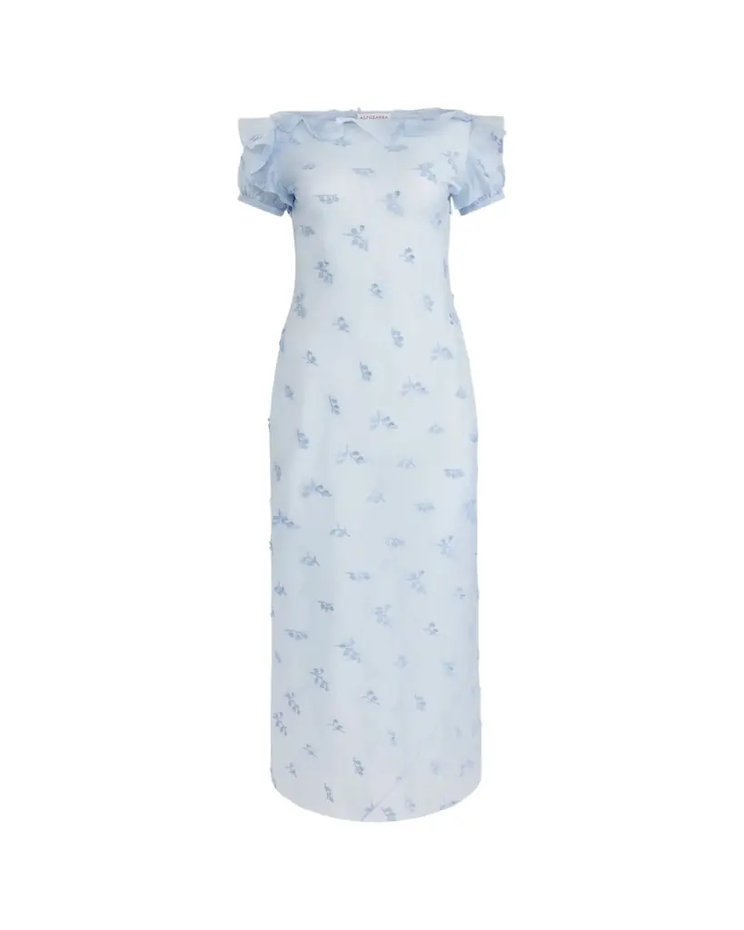 Altuzarra Lafont Floral Embroidered Puff-Sleeve Maxi Dress