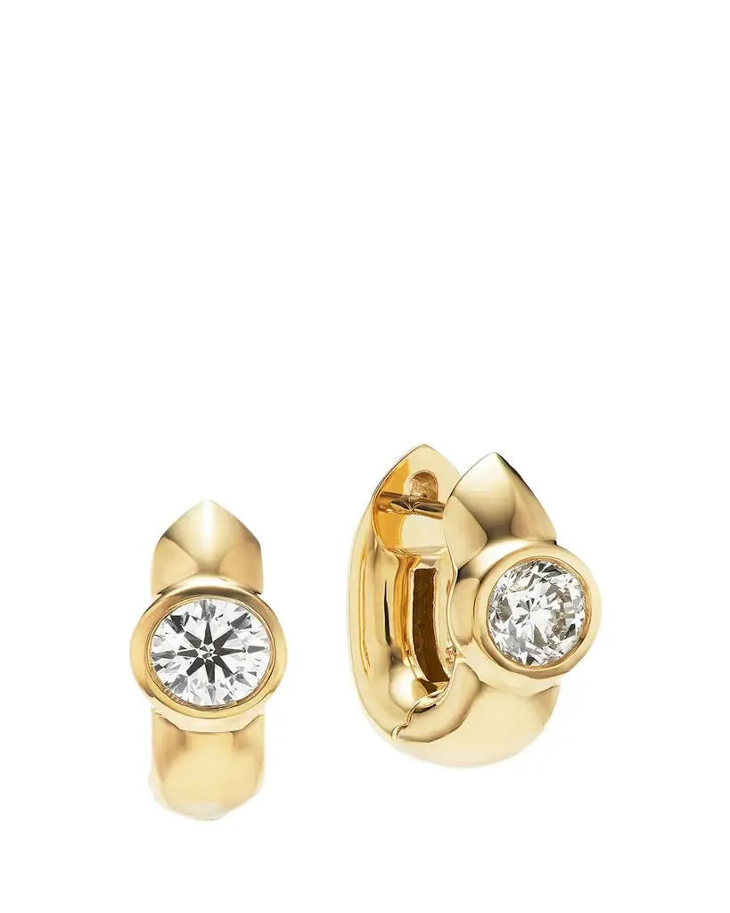 Uniform Object 18K Gold Tusk Diamond Huggie Earrings