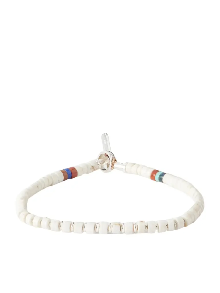 Mikia Sterling Silver Magnesite Beaded Bracelet - Men