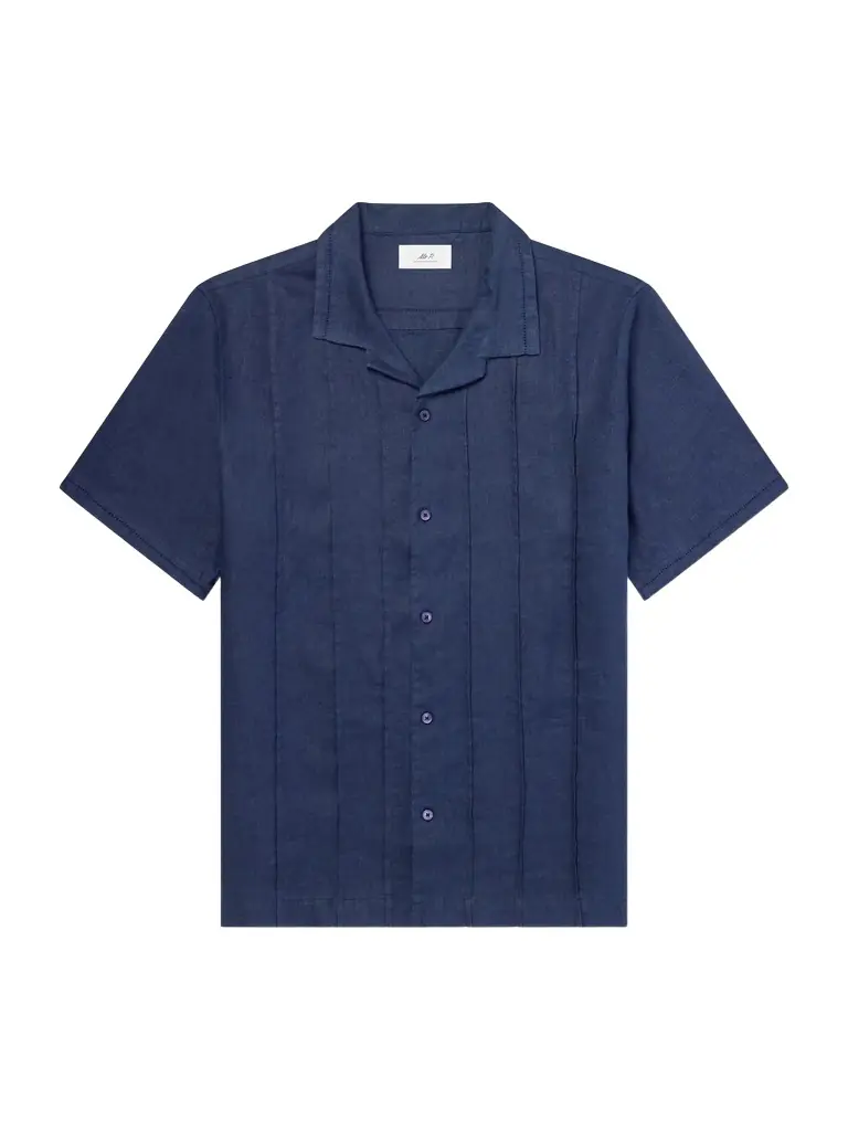 MR P. Camp-Collar Embroidered Pintucked Linen Shirt - Men