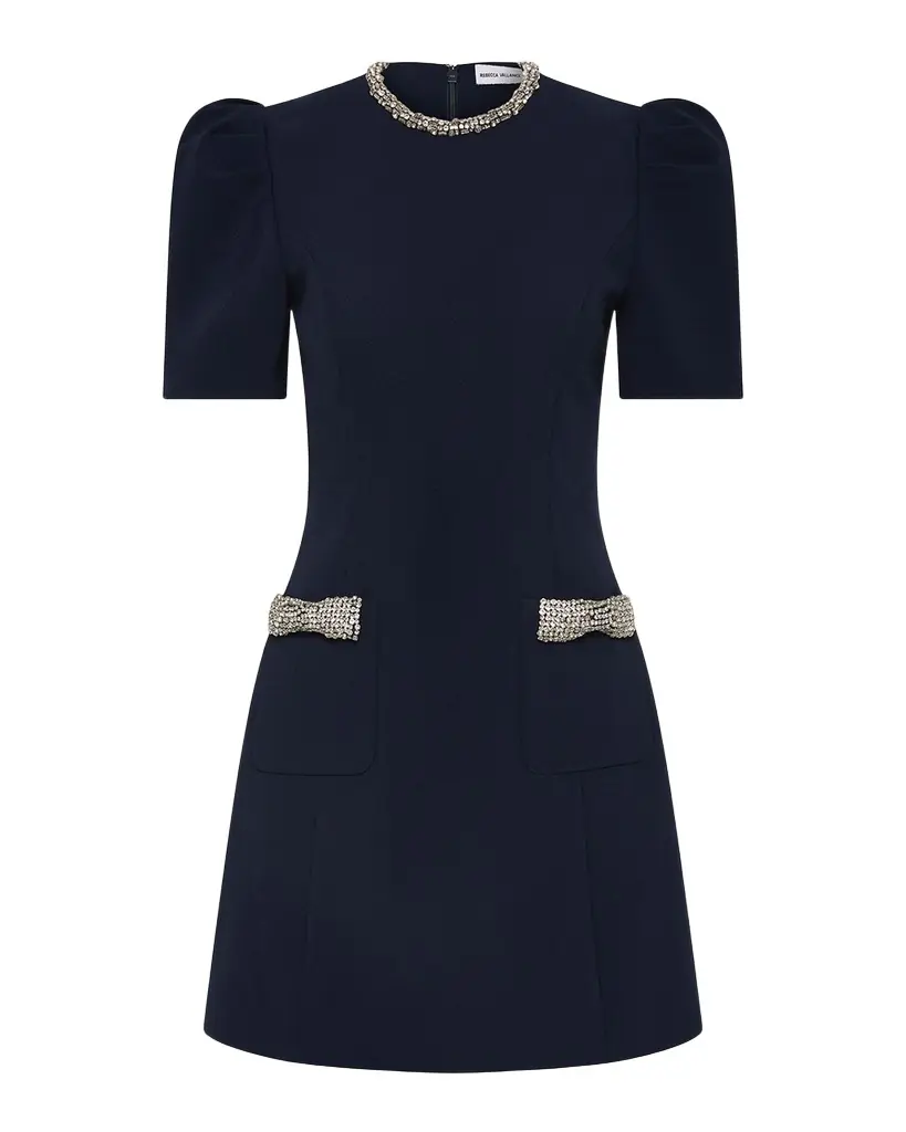 REBECCA VALLANCE Nemy Diamante-Trim Bonded Crepe Mini Dress