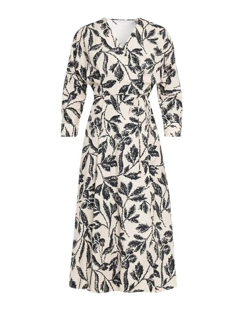 Max Mara Botanical-Print Cotton Poplin Midi Wrap Dress