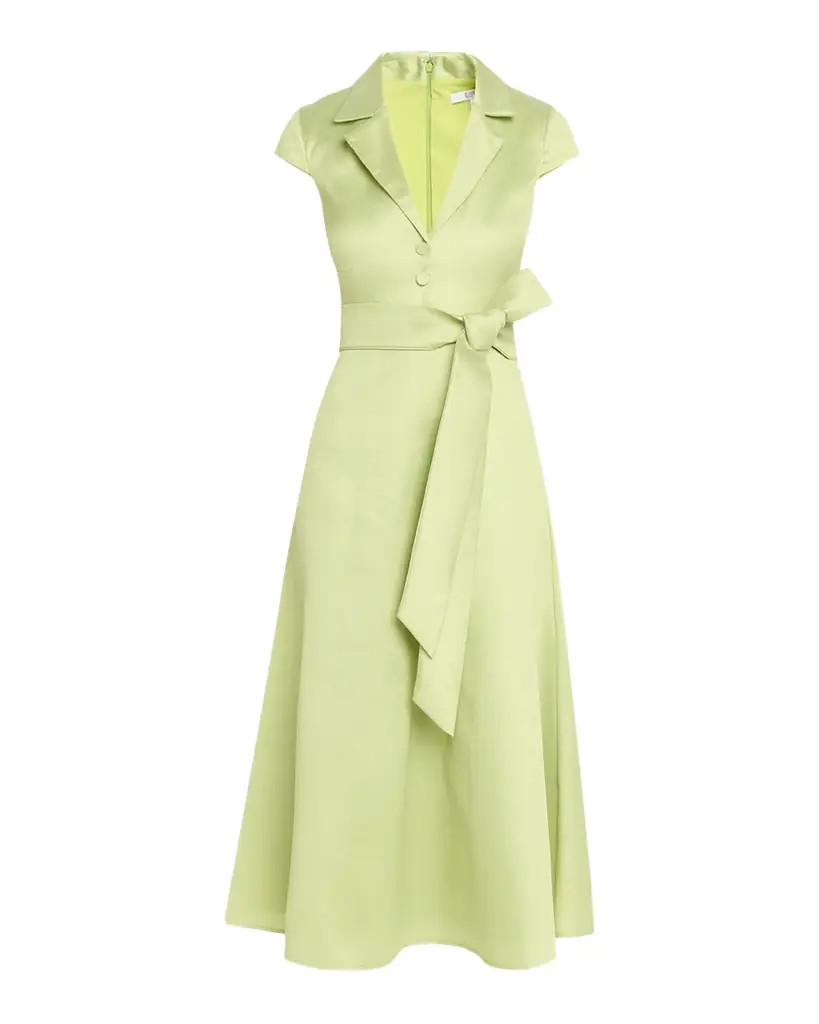 Badgley Mischka Belted Cap-Sleeve Pebble Gazar Midi Shirtdress