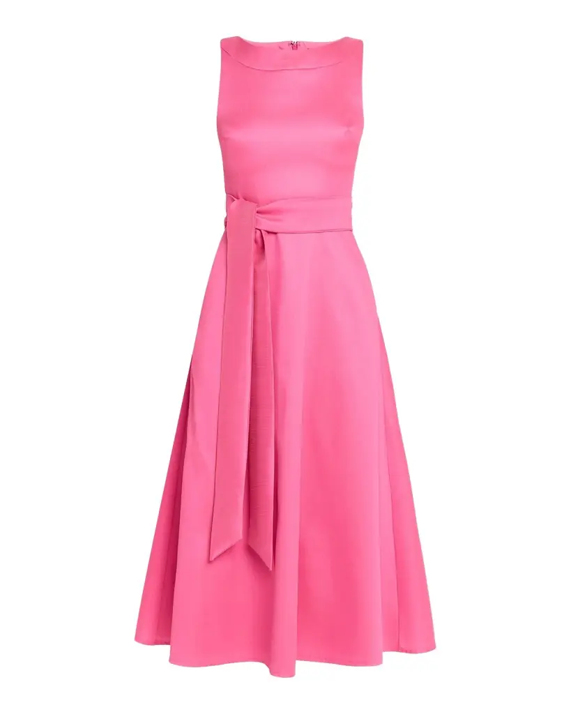 Badgley Mischka Sleeveless Bateau-Neck Gazar Midi Dress