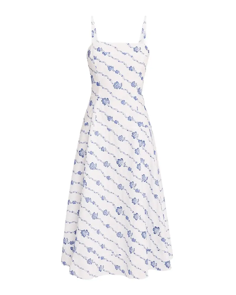 Rosie Assoulin Drop Me A Note Embroidered Poplin Sleeveless Midi Dress