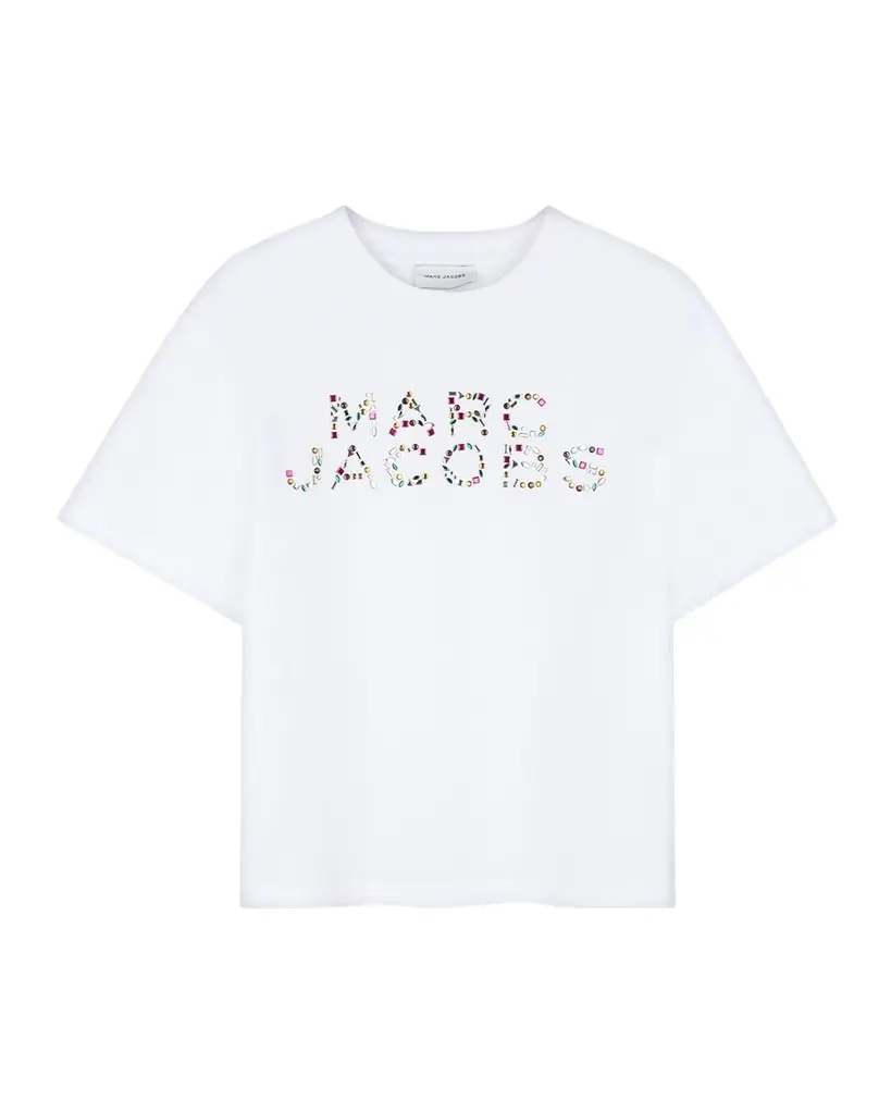 Marc Jacobs Girl 's Rhinestone Logo Short-Sleeved T-Shirt, Size 4-6