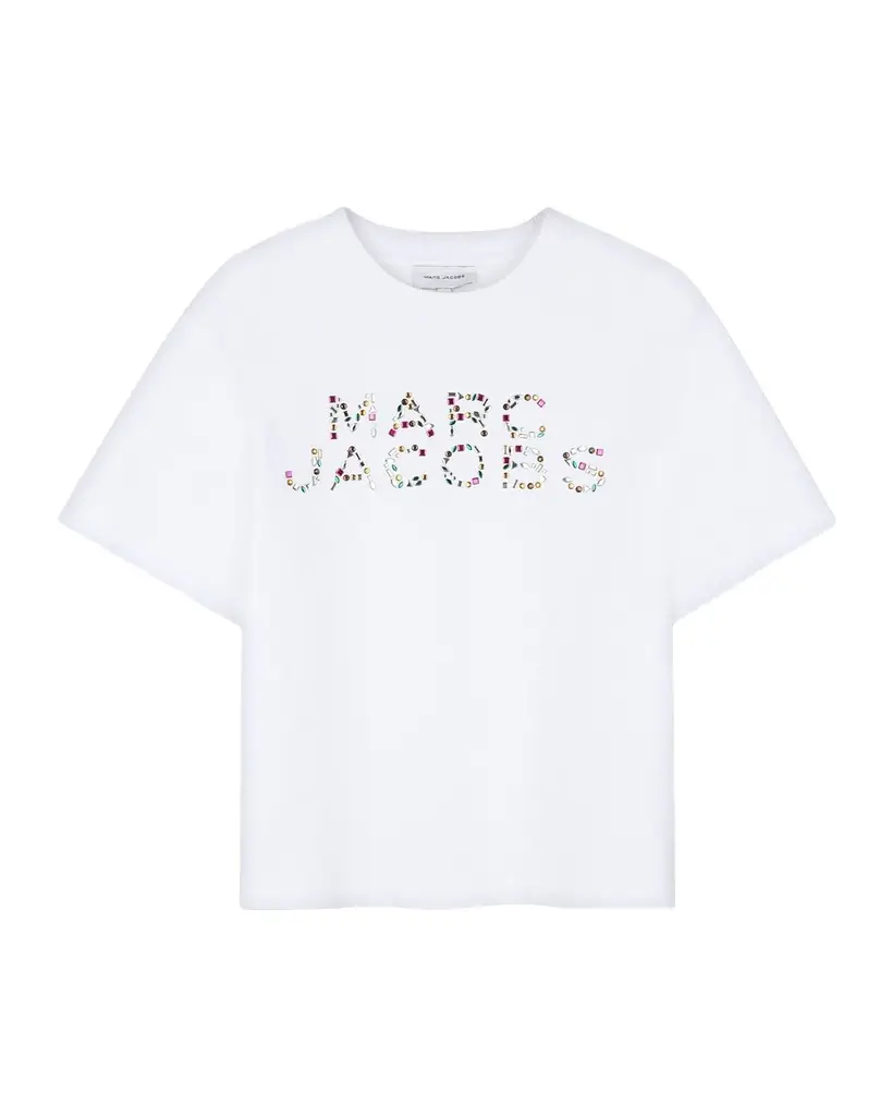 Marc Jacobs Girl 's Rhinestone Logo Short-Sleeved T-Shirt, Size 8-