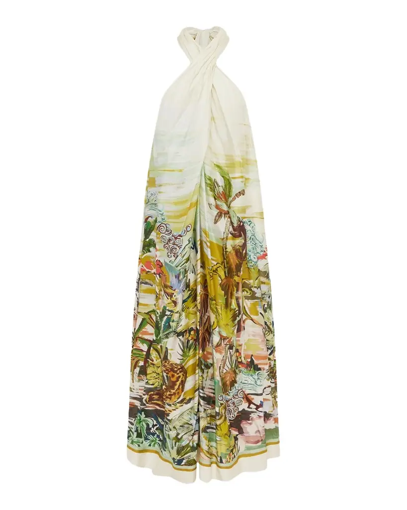 ALEMAIS Jungle Boogie Silk Twill Maxi Dress