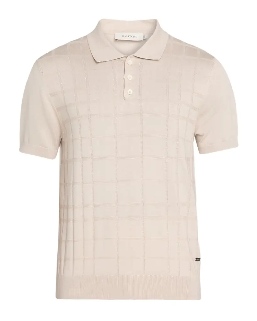 Bugatchi Men 's Textured Grid Short-Sleeve Polo Sweater