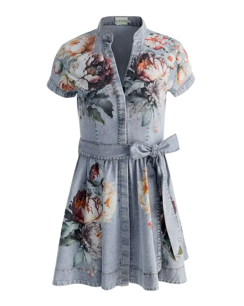 ALICE + OLIVIA Lucy Floral Denim Mini Shirtdress