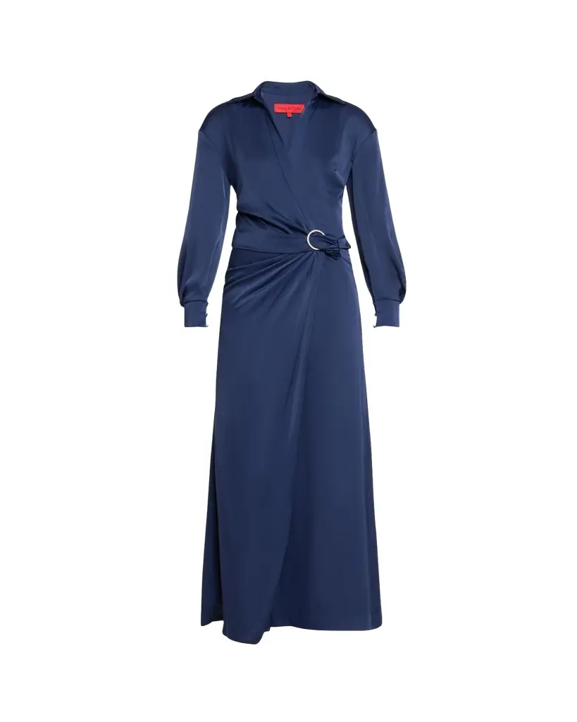 Halston Ivon Faux-Wrap Charmeuse Gown