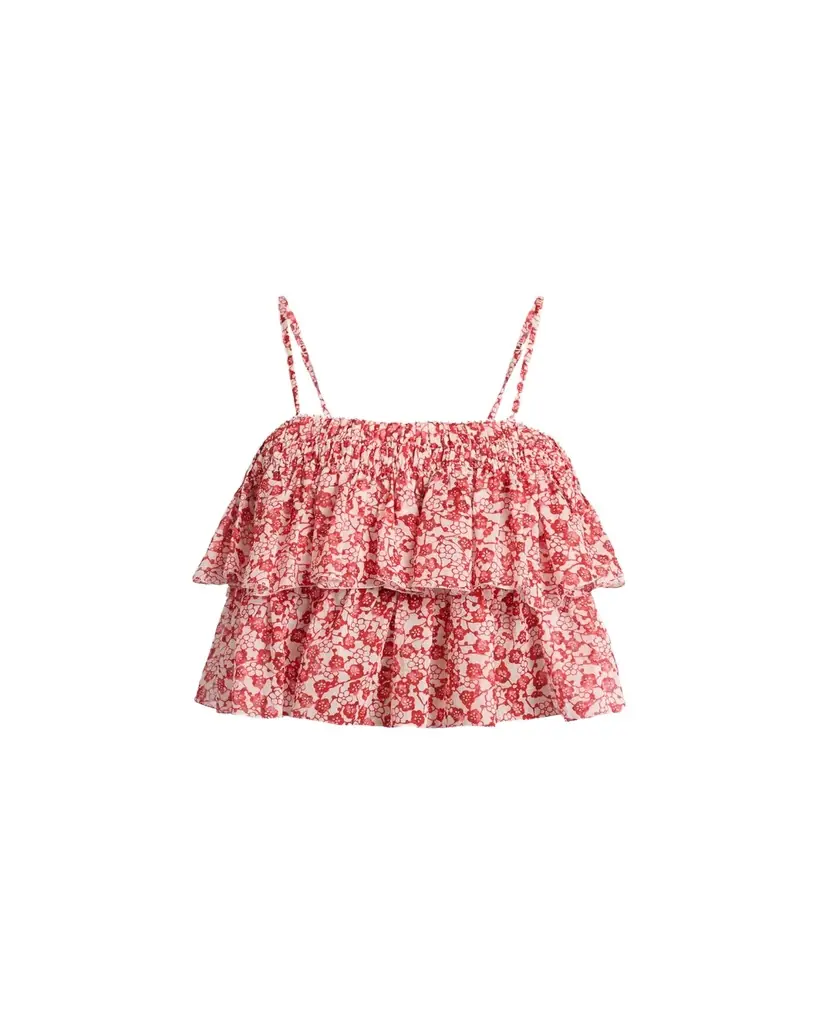 Etoile Isabel Marant Erisa Floral-Print Tiered Ruffle Crop Top