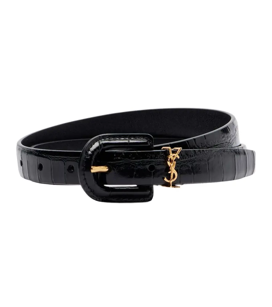 Saint Laurent Cassandre croc-effect leather belt