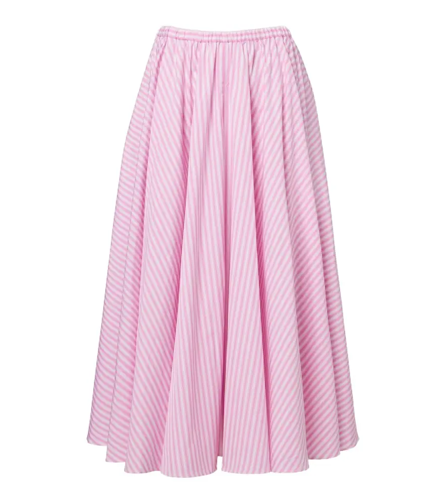 Patou Pleated striped cotton poplin midi skirt
