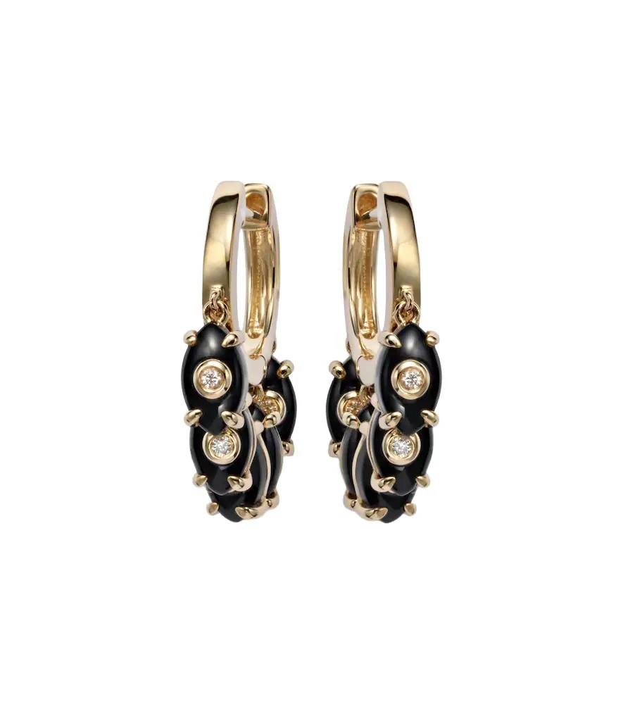 Sydney Evan 14kt gold hoop earrings with onyx and diamonds
