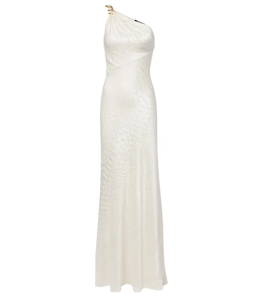 Roberto Cavalli Snake-print one-shoulder gown