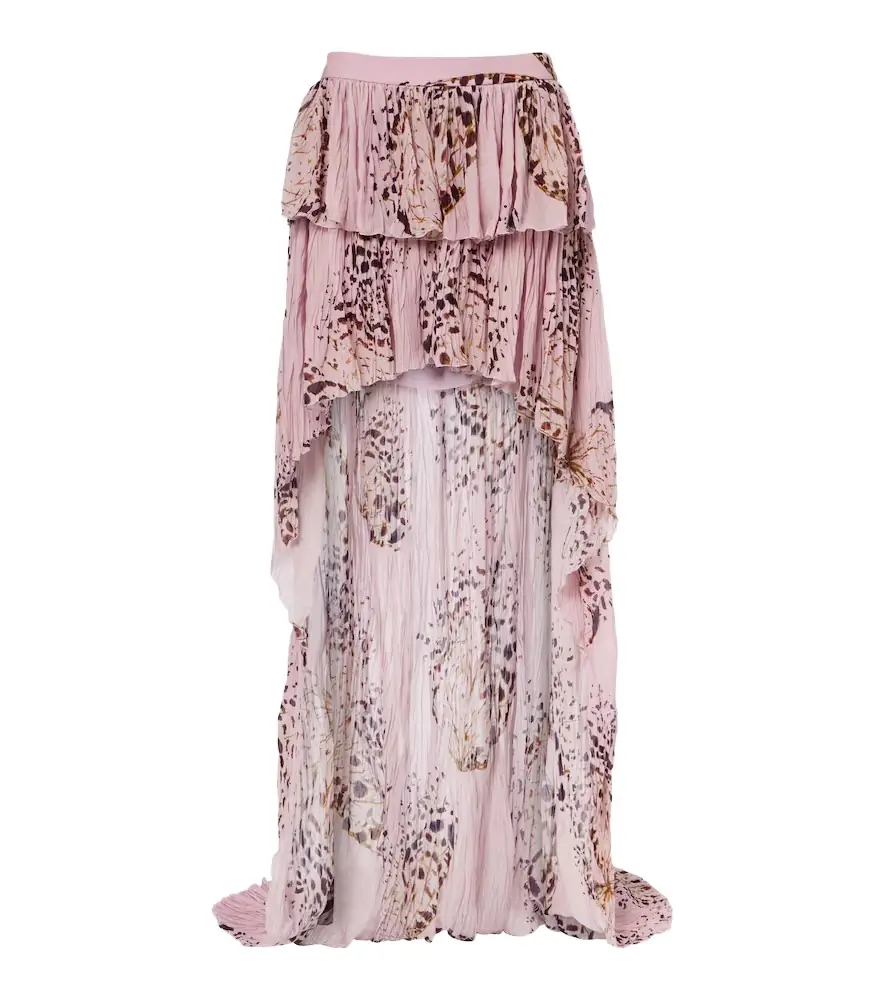 Blumarine Printed asymmetric georgette maxi skirt