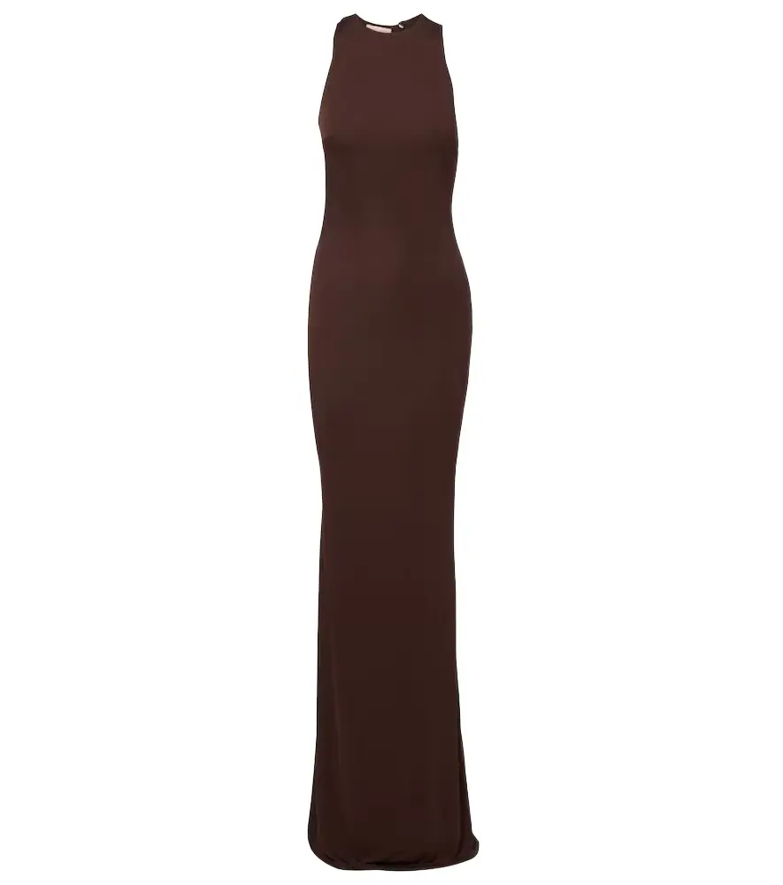 De La Vali Maha beaded open-back jersey gown