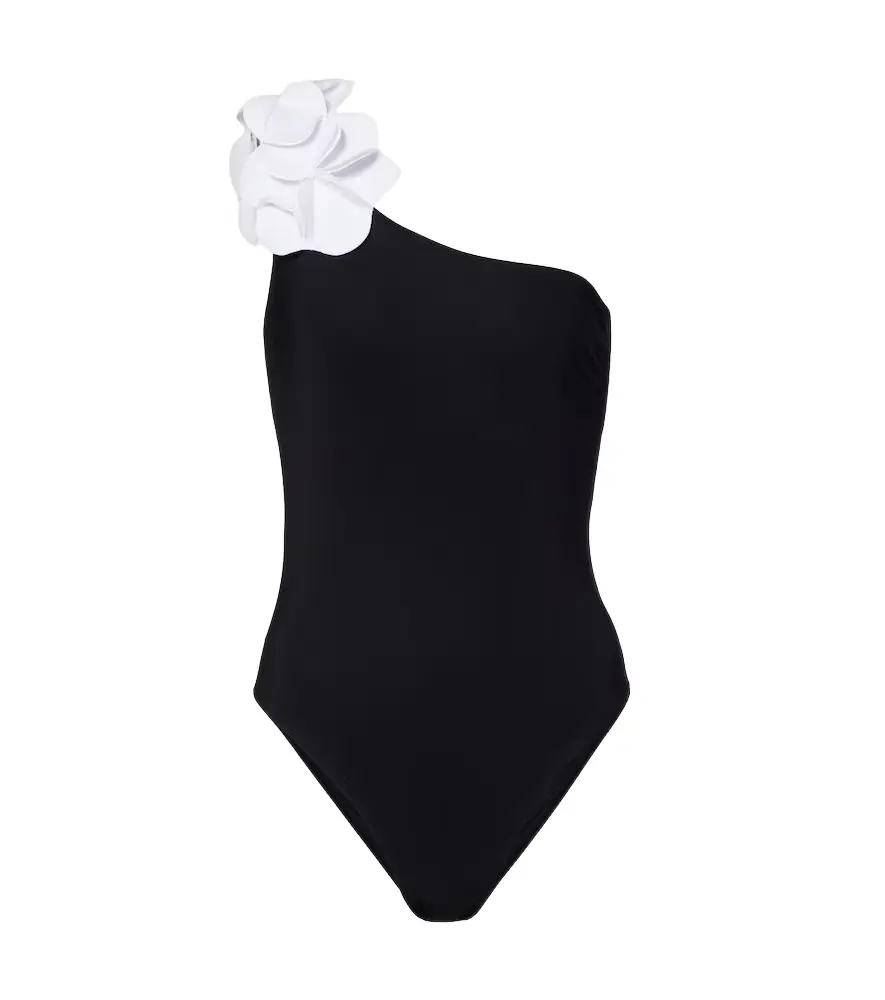 Karla Colletto Tess one-shoulder floral-appliqué swimsuit