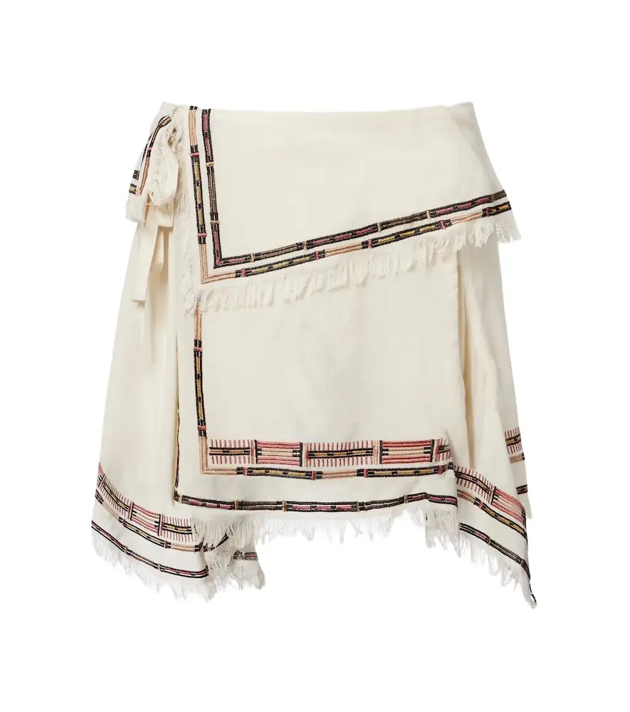 Isabel Marant Feriel embroidered fringed silk wrap skirt