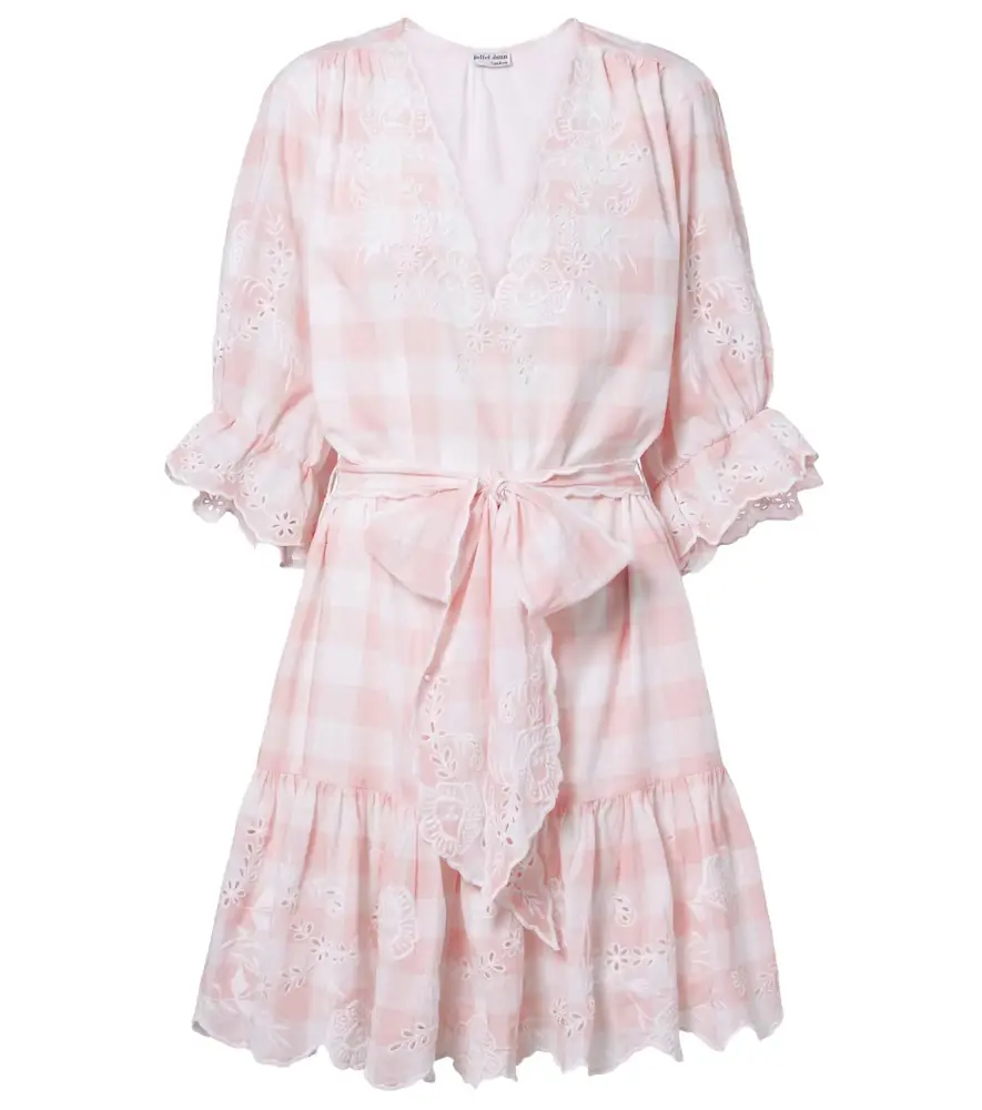 Juliet Dunn Broderie anglaise checked cotton poplin minidress