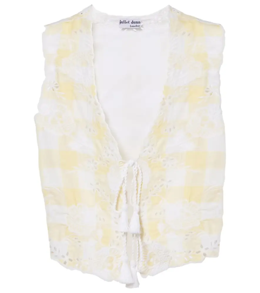 Juliet Dunn Embroidered checked cotton vest