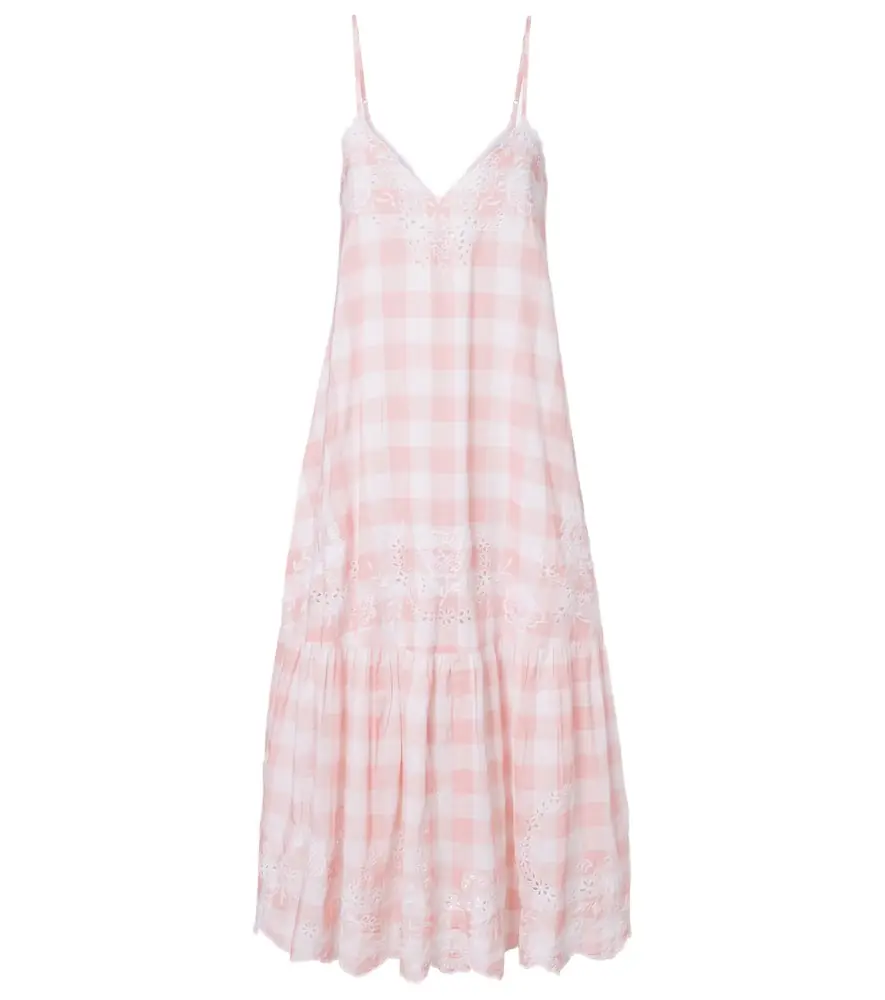 Juliet Dunn Embroidered checked cotton midi dress