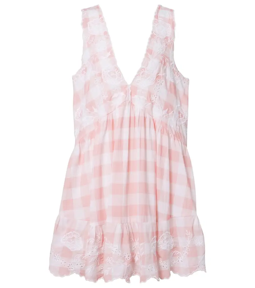 Juliet Dunn Broderie anglaise checked cotton poplin minidress
