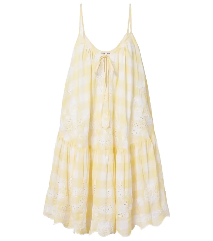 Juliet Dunn Embroidered checked cotton minidress