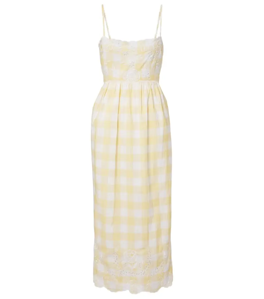 Juliet Dunn Embroidered checked cotton midi dress
