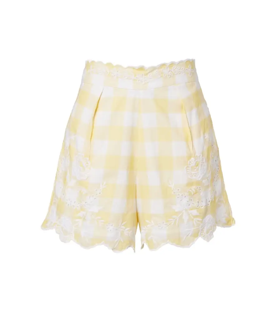 Juliet Dunn Embroidered checked cotton shorts