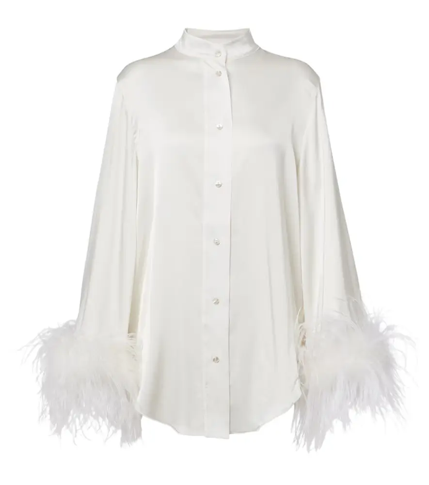 Oseree Oséree Bridal feather-trimmed satin shirt