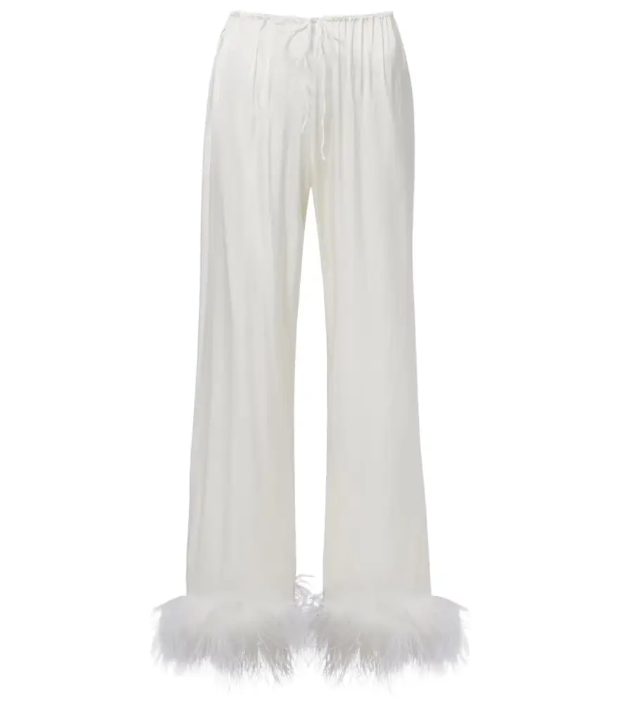 Oseree Oséree Bridal feather-trimmed satin wide-leg pants
