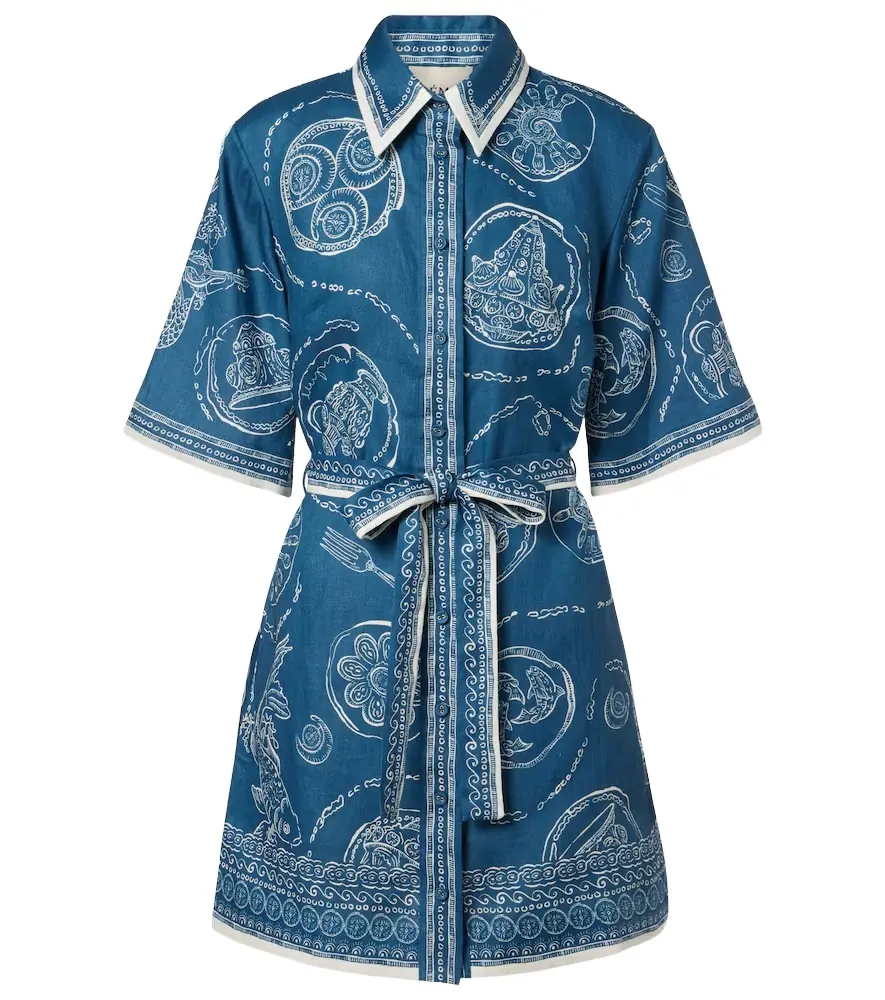 Alemais Alémais Lucky belted printed linen shirt dress