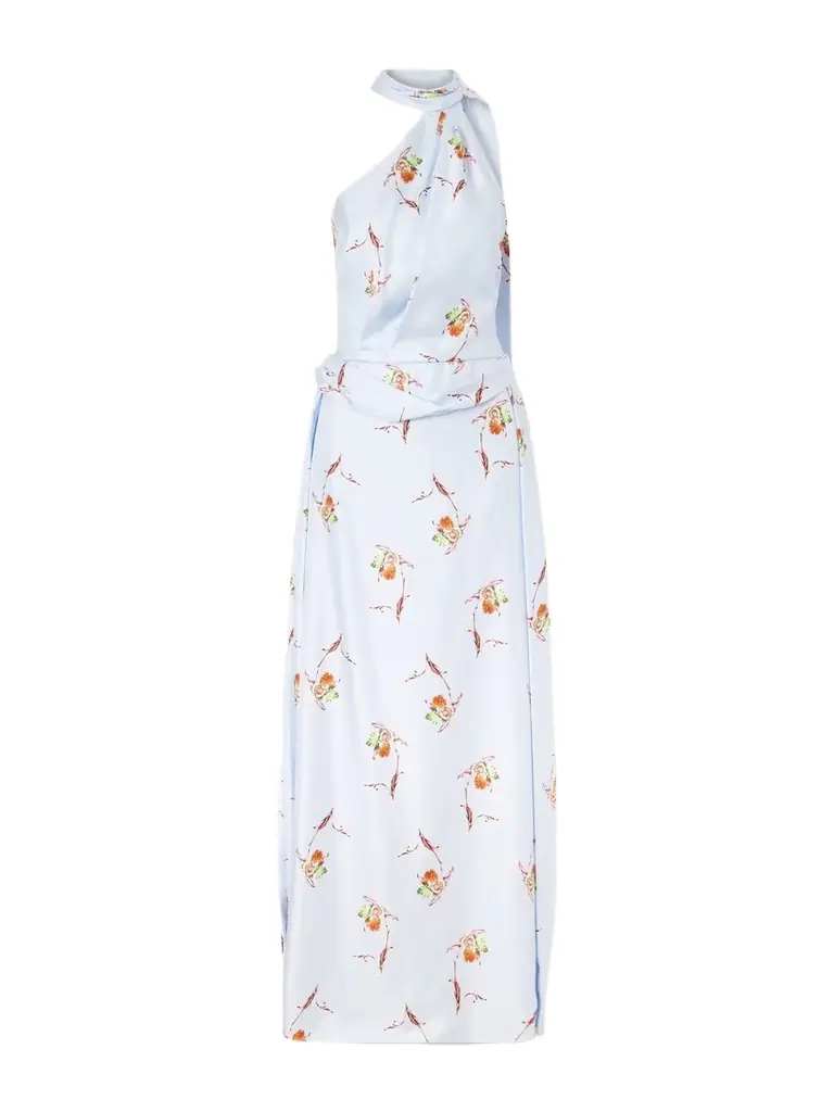 Emilia Wickstead Tie-detailed Pleated Floral-print Halterneck Silk-twill Gown