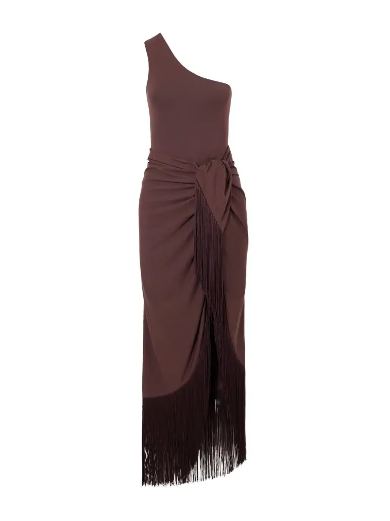 Taller Marmo Rhodes One-shoulder Swimsuit And Fringed Pareo Set