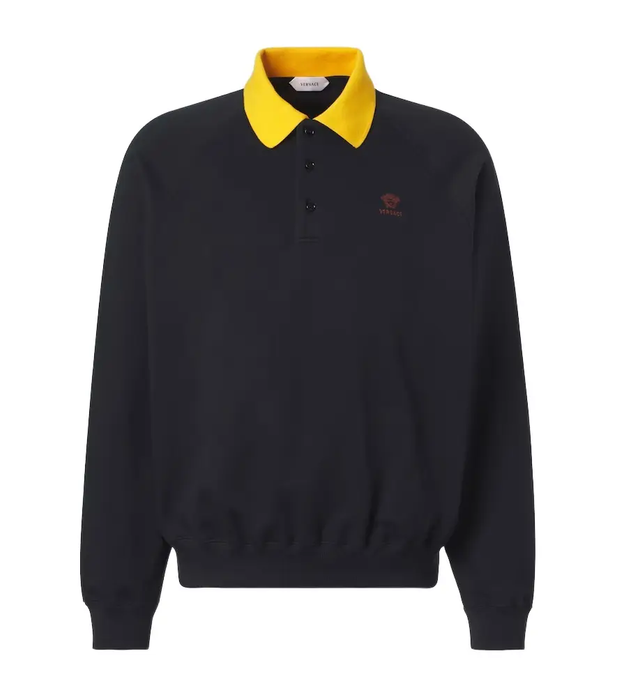 Versace Embroidered cotton jersey polo sweatshirt
