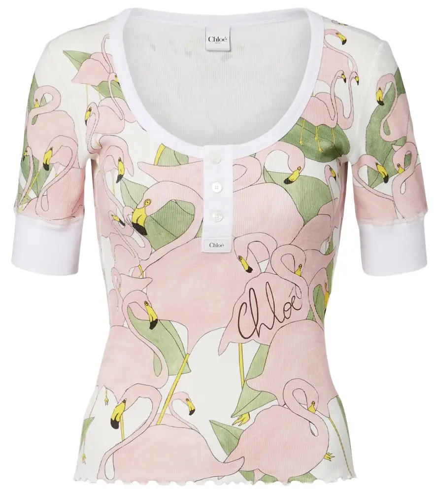 Chloe Chloé Printed cotton-blend Henley shirt
