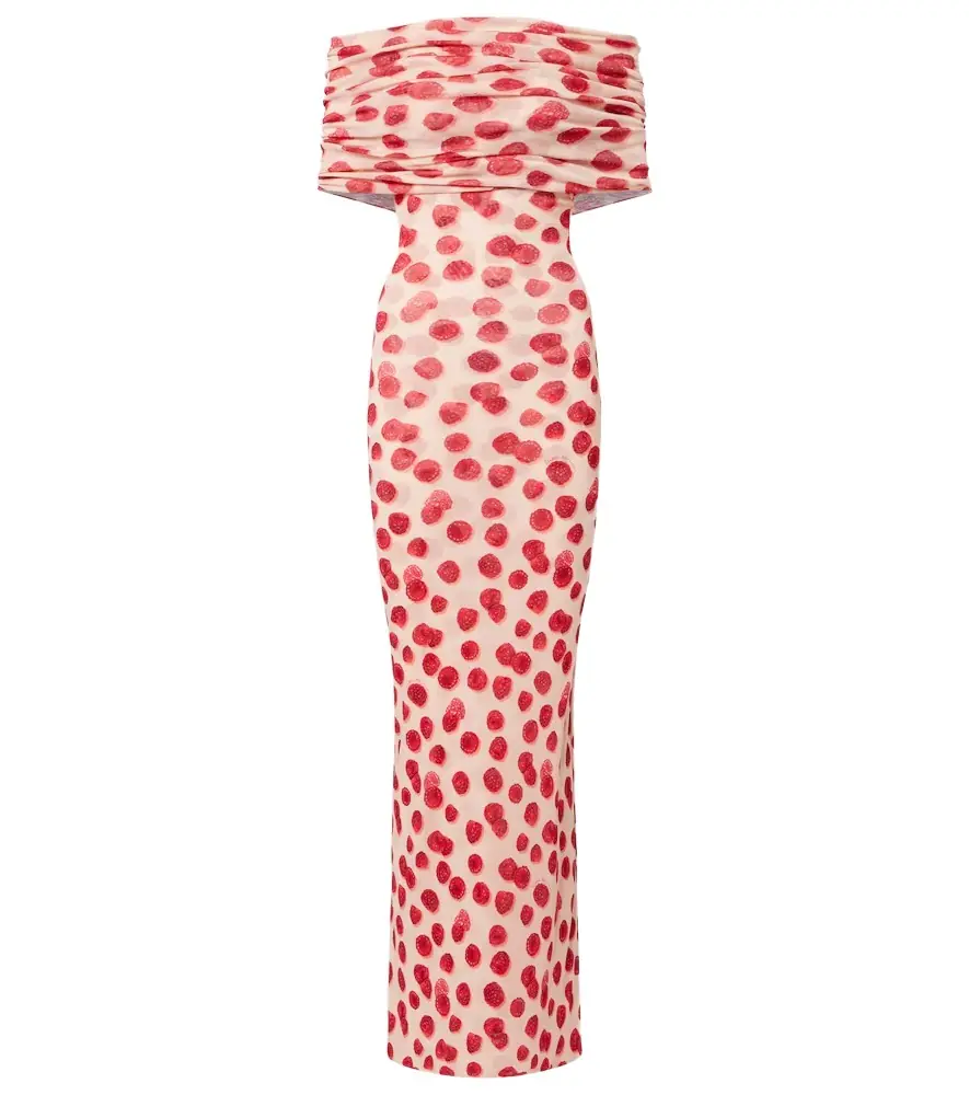 Stella McCartney Off-shoulder printed mesh maxi dress