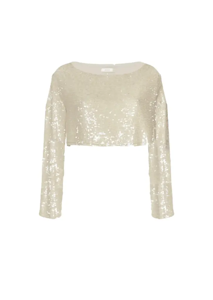 LAPOINTE Sequin Cropped Boatneck Top