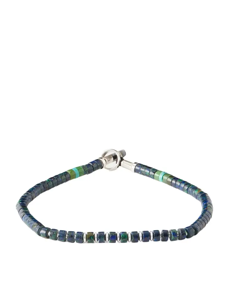 Mikia Heishi Sterling Silver and Azurite Beaded Bracelet - Men