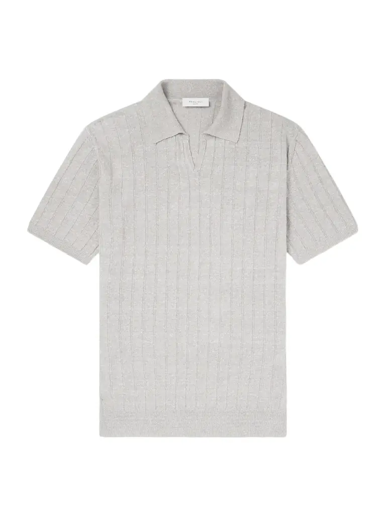 Boglioli Open-Collar Ribbed Linen and Cotton-Blend Polo Shirt - Men