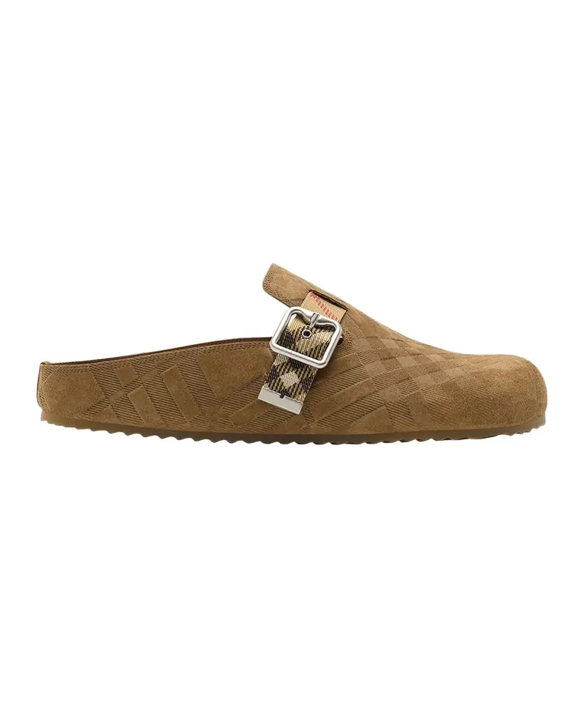 Burberry Men 's Urchin Suede Check-Embossed Clogs