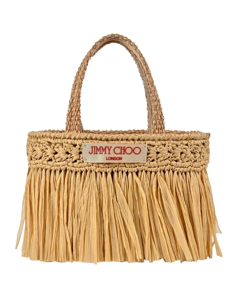 Jimmy Choo Avenue Fringed Raffia Beach Tote Bag