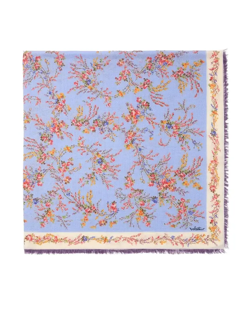 Valentino Garavani Floral-Print Fringed Cashmere-Silk Shawl