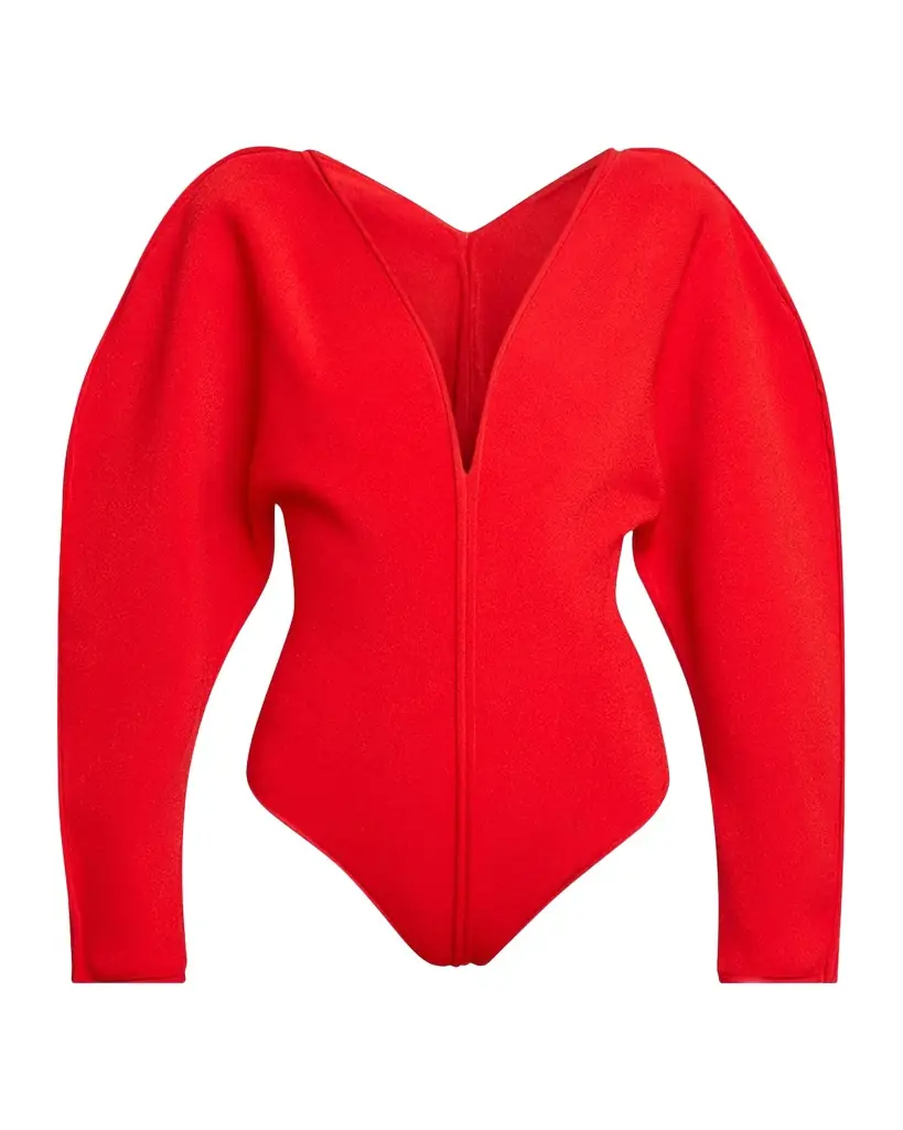 Givenchy Puff-Sleeve Deep V-Neck Bodysuit
