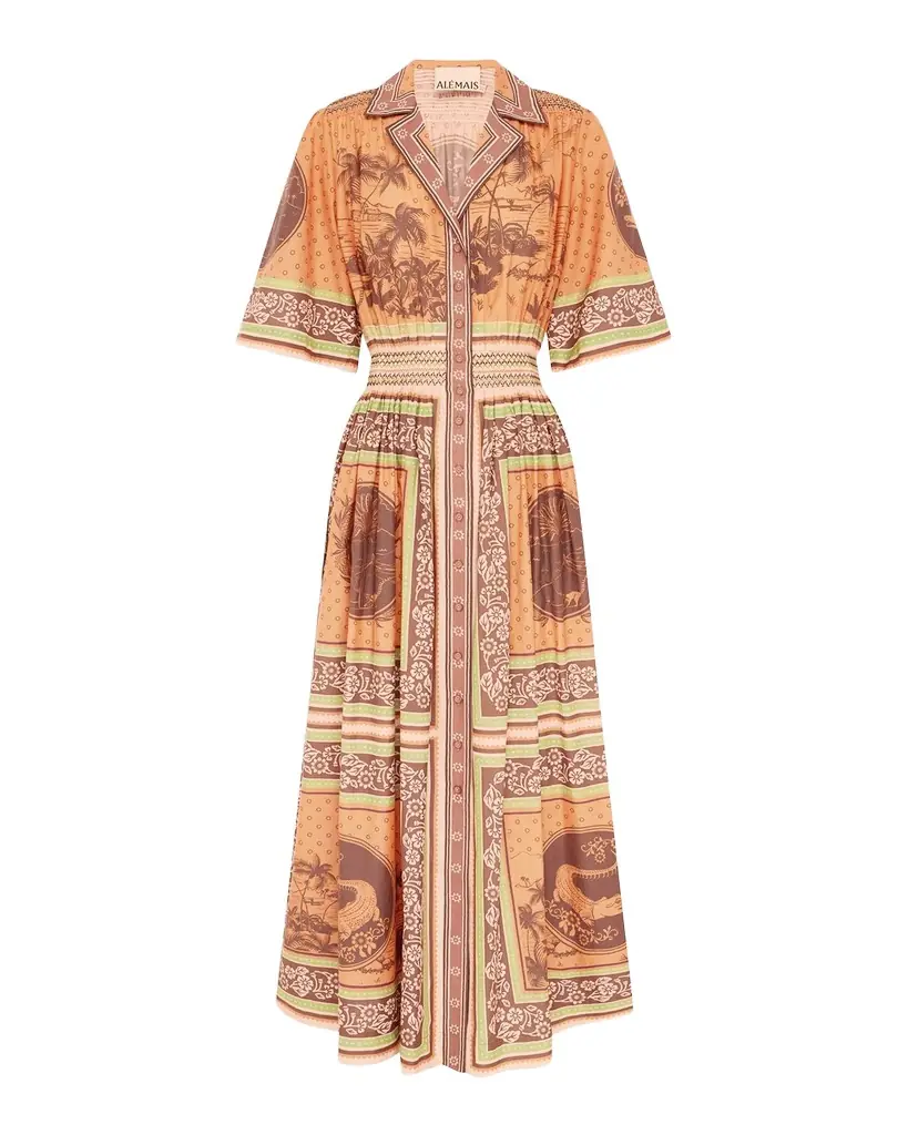 ALEMAIS Alberta Smocked Maxi Shirtdress
