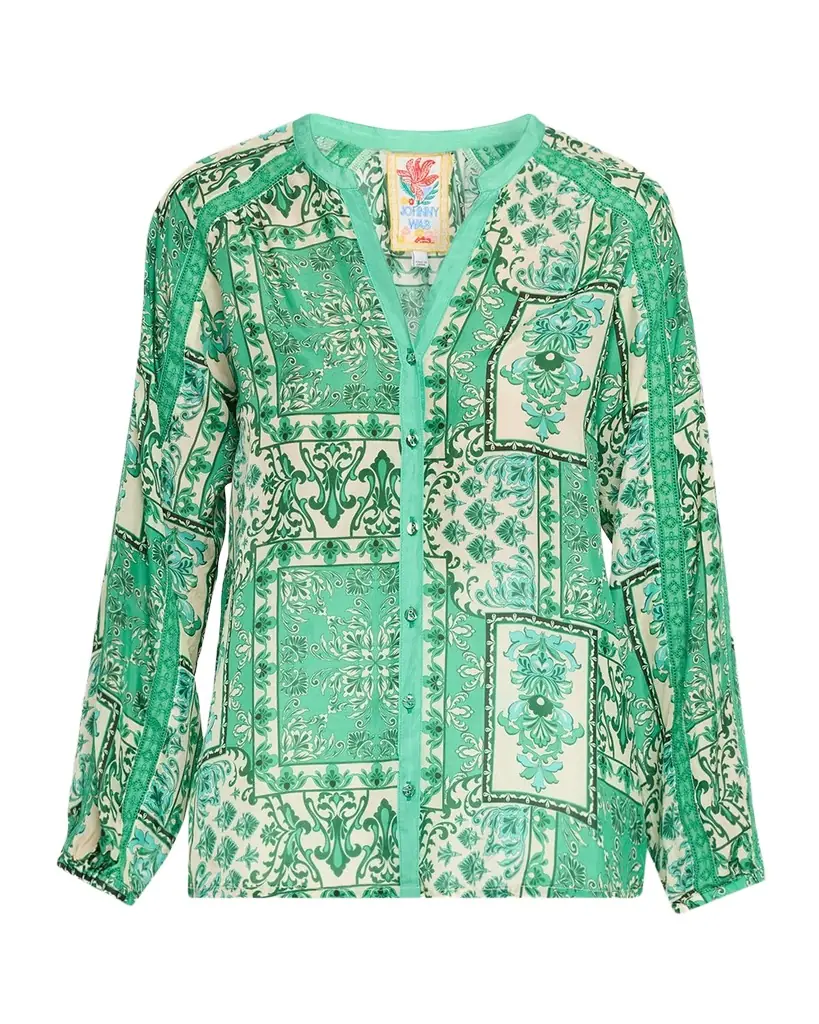 Johnny Was Ellen Patchwork Silk Button-Up Shirt